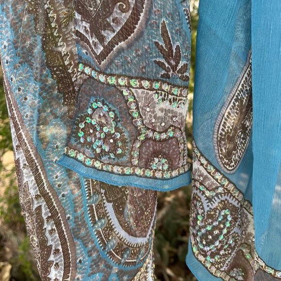 Silk blue and brown scarf - Picture 5 of 8